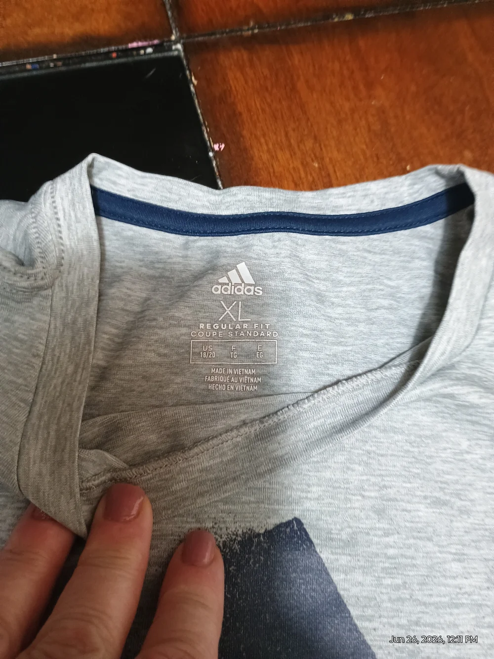 adidas Light Gray Tee with Navy Logo